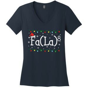 Fa 8 Funny Christmas Santa Fa La Math Teacher Student Women's V-Neck T-Shirt