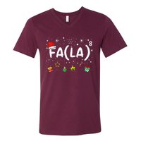 Fa 8 Funny Christmas Santa Fa La Math Teacher Women V-Neck T-Shirt