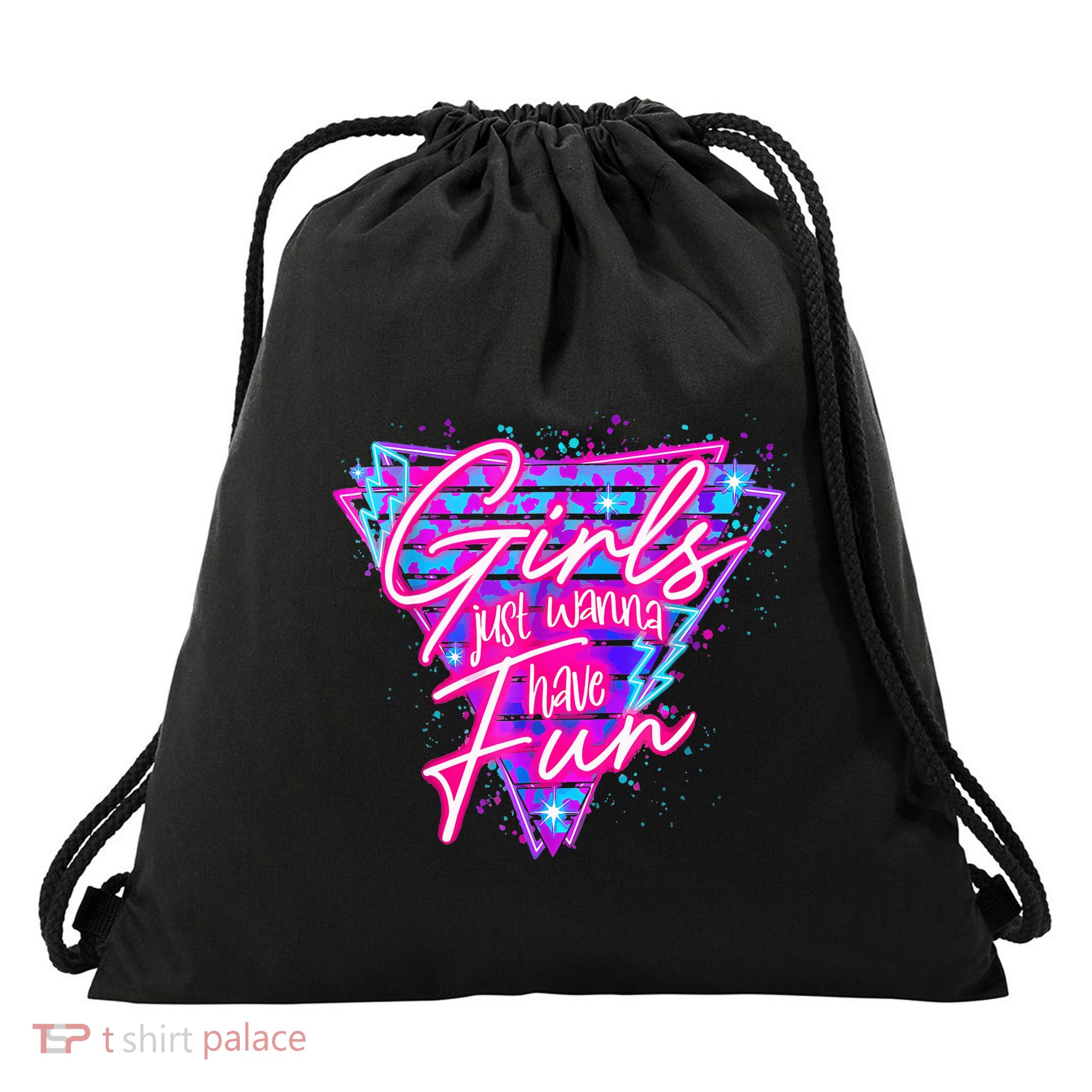 Funny 80s Girl Just Wanna Have Fun Nostalgia 1980s Drawstring Bag
