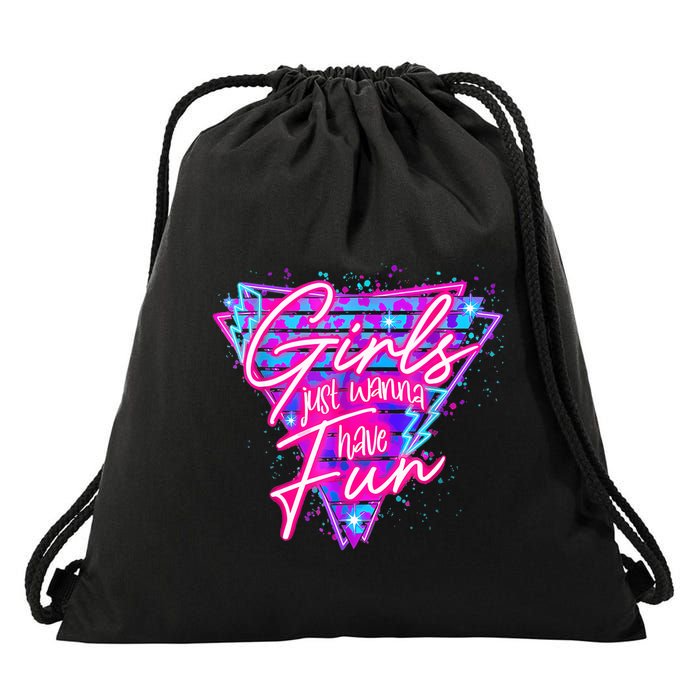 Funny 80s Girl Just Wanna Have Fun Nostalgia 1980s Drawstring Bag