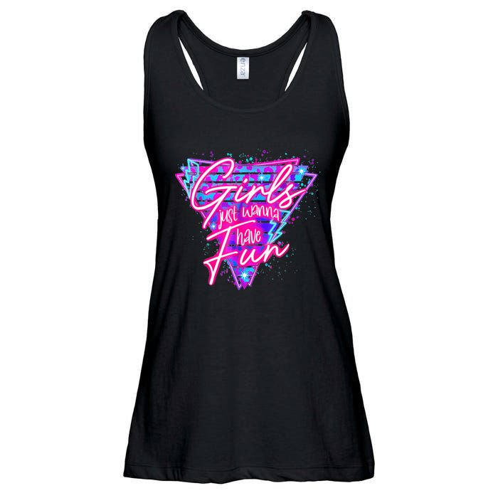 Funny 80s Girl Just Wanna Have Fun Nostalgia 1980s Ladies Essential Flowy Tank