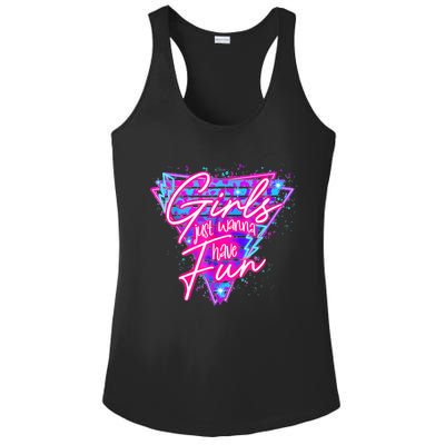 Funny 80s Girl Just Wanna Have Fun Nostalgia 1980s Ladies PosiCharge Competitor Racerback Tank