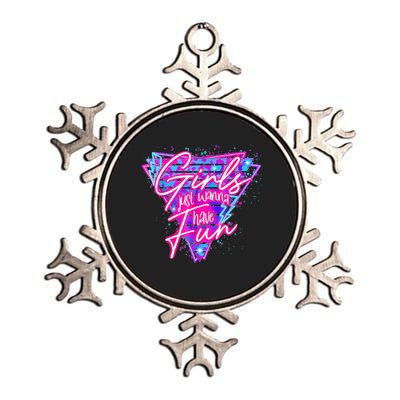 Funny 80s Girl Just Wanna Have Fun Nostalgia 1980s Metallic Star Ornament