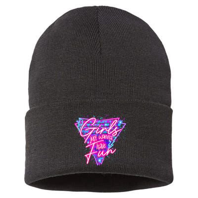 Funny 80s Girl Just Wanna Have Fun Nostalgia 1980s Sustainable Knit Beanie