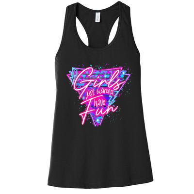 Funny 80s Girl Just Wanna Have Fun Nostalgia 1980s Women's Racerback Tank