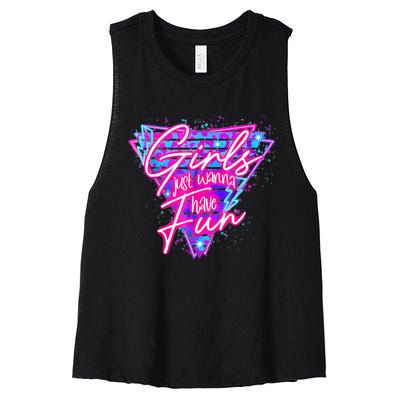 Funny 80s Girl Just Wanna Have Fun Nostalgia 1980s Women's Racerback Cropped Tank