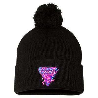 Funny 80s Girl Just Wanna Have Fun Nostalgia 1980s Pom Pom 12in Knit Beanie