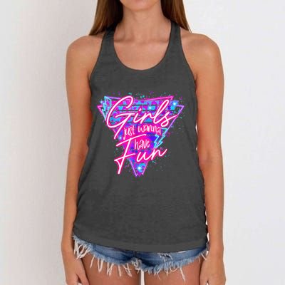 Funny 80s Girl Just Wanna Have Fun Nostalgia 1980s Women's Knotted Racerback Tank