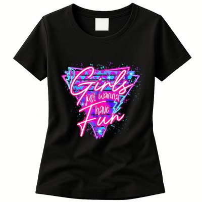 Funny 80s Girl Just Wanna Have Fun Nostalgia 1980s Womens T-Shirt