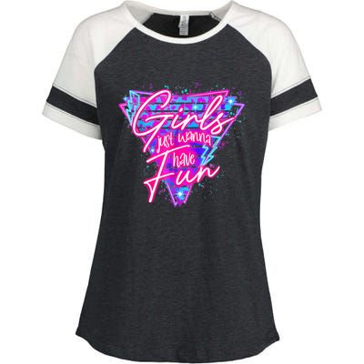 Funny 80s Girl Just Wanna Have Fun Nostalgia 1980s Enza Ladies Jersey Colorblock Tee