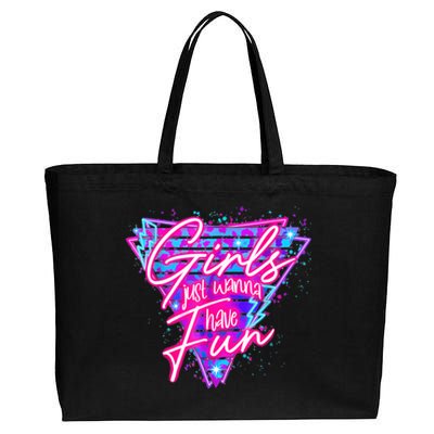 Funny 80s Girl Just Wanna Have Fun Nostalgia 1980s Cotton Canvas Jumbo Tote