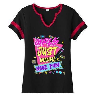 Funny 80s Girl Just Wanna Have Fun 80s Birthday Ladies Halftime Notch Neck Tee