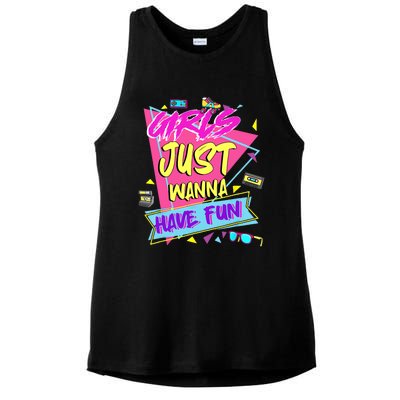 Funny 80s Girl Just Wanna Have Fun 80s Birthday Ladies PosiCharge Tri-Blend Wicking Tank