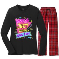 Funny 80s Girl Just Wanna Have Fun 80s Birthday Women's Long Sleeve Flannel Pajama Set 