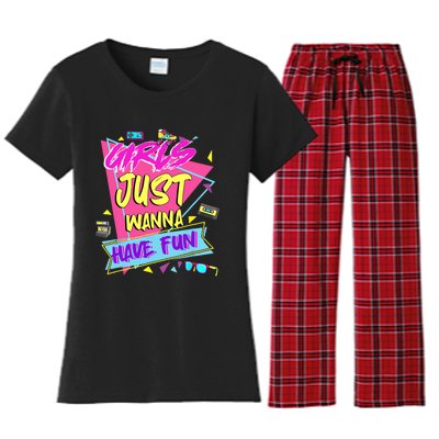 Funny 80s Girl Just Wanna Have Fun 80s Birthday Women's Flannel Pajama Set