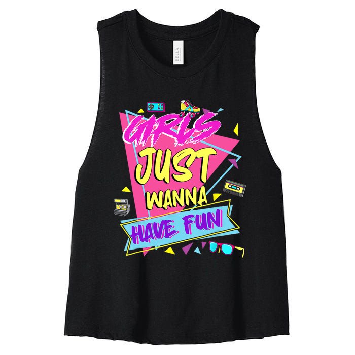 Funny 80s Girl Just Wanna Have Fun 80s Birthday Women's Racerback Cropped Tank