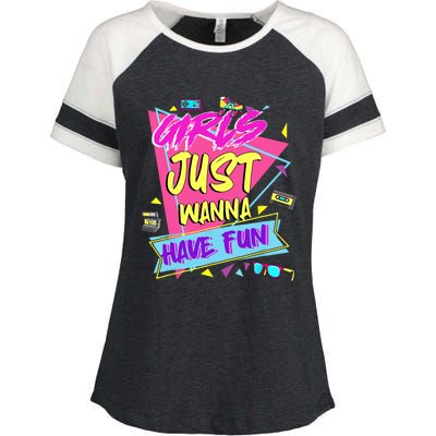 Funny 80s Girl Just Wanna Have Fun 80s Birthday Enza Ladies Jersey Colorblock Tee