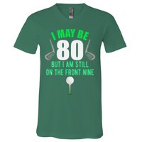 Funny 80th Golf Birthday 80 Year Old Birthday Golfing V-Neck T-Shirt