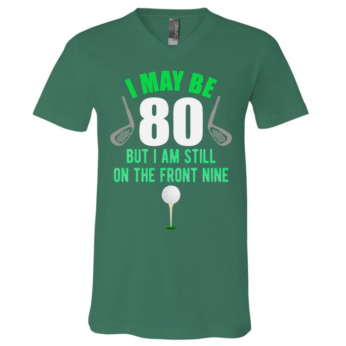 Funny 80th Golf Birthday 80 Year Old Birthday Golfing V-Neck T-Shirt