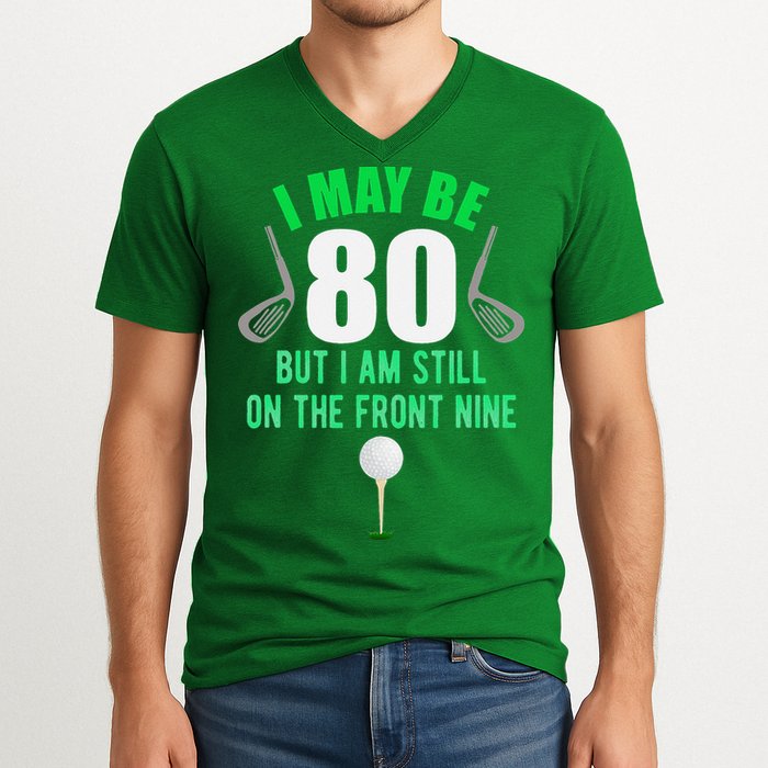 Funny 80th Golf Birthday 80 Year Old Birthday Golfing V-Neck T-Shirt