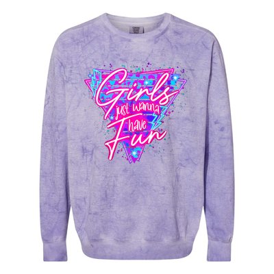 Funny 80S Girl Just Wanna Have Fun 1980s Style Colorblast Crewneck Sweatshirt