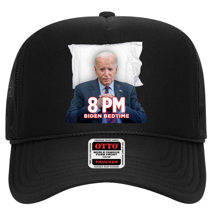 Funny 8 Pm Biden Bedtime Biden Trump Vs Biden Debate 2024 High Crown Mesh Back Trucker Hat