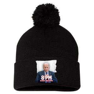 Funny 8 Pm Biden Bedtime Biden Trump Vs Biden Debate 2024 Pom Pom 12in Knit Beanie