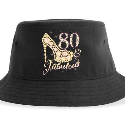 Fabulous & 80 Sparkly Heel 80th Birthday Sustainable Bucket Hat
