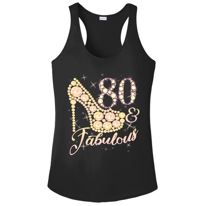 Fabulous & 80 Sparkly Heel 80th Birthday Ladies PosiCharge Competitor Racerback Tank