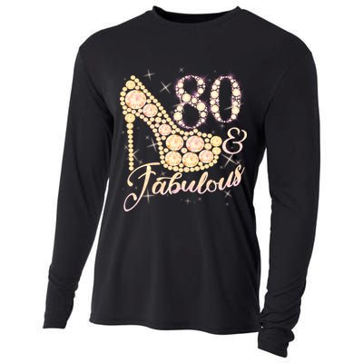 Fabulous & 80 Sparkly Heel 80th Birthday Cooling Performance Long Sleeve Crew