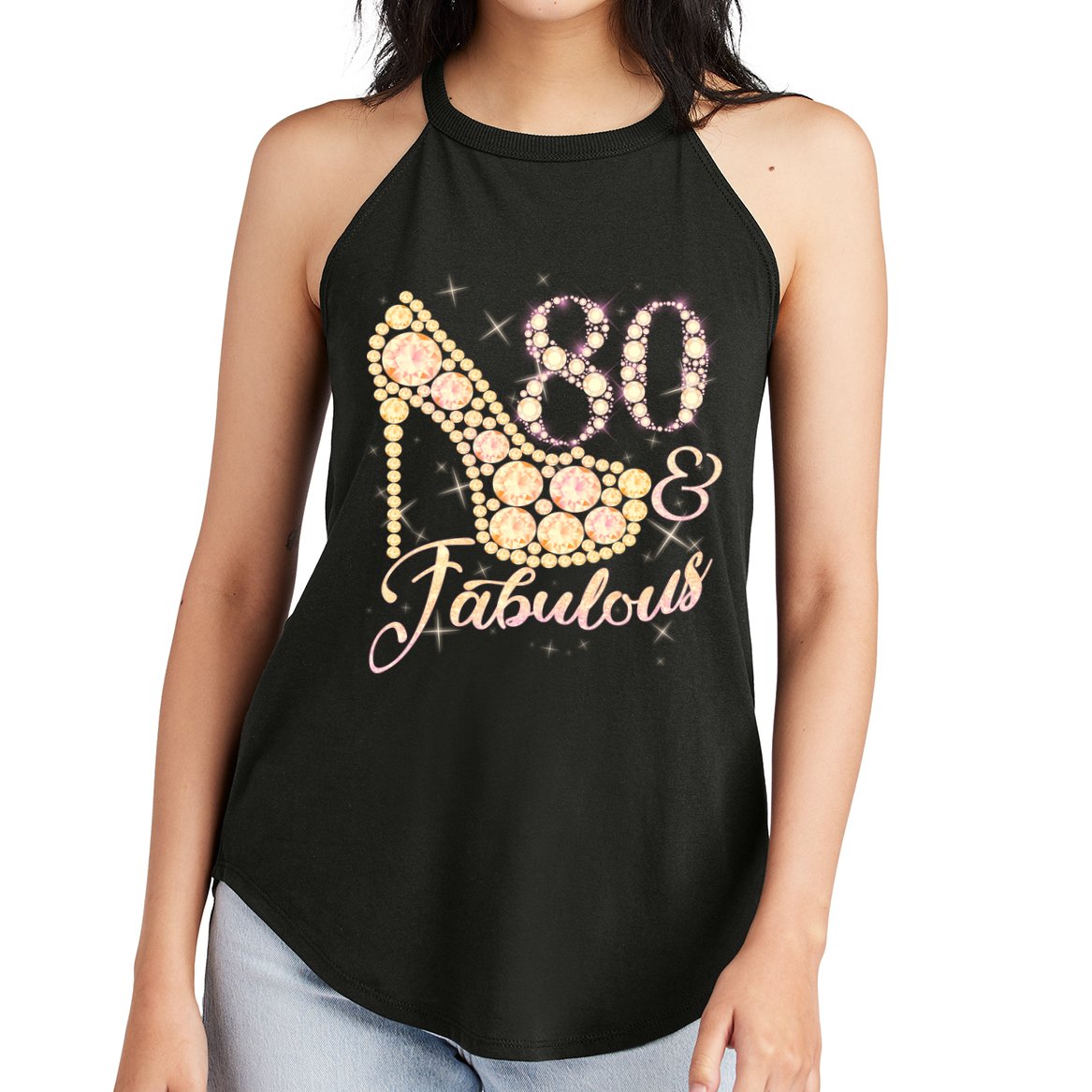 Fabulous & 80 Sparkly Heel 80th Birthday Women's Perfect Tri Rocker Tank