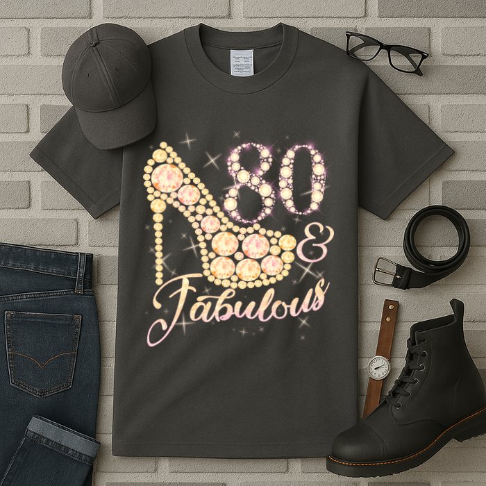 Fabulous & 80 Sparkly Heel 80th Birthday Tall T-Shirt