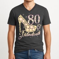 Fabulous & 80 Sparkly Heel 80th Birthday V-Neck T-Shirt