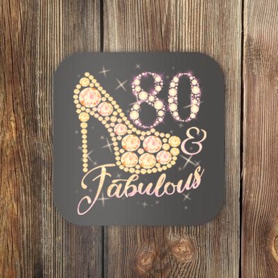 Fabulous & 80 Sparkly Heel 80th Birthday Coaster