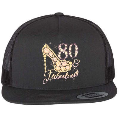 Fabulous & 80 Sparkly Heel 80th Birthday Flat Bill Trucker Hat