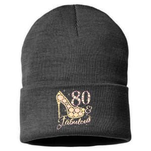 Fabulous & 80 Sparkly Heel 80th Birthday Sustainable Knit Beanie