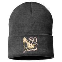 Fabulous & 80 Sparkly Heel 80th Birthday Sustainable Knit Beanie