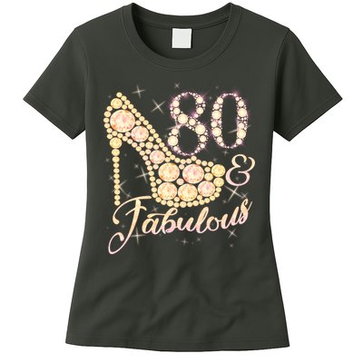 Fabulous & 80 Sparkly Heel 80th Birthday Womens T-Shirt