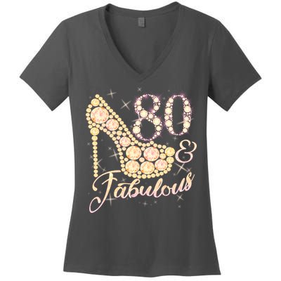 Fabulous & 80 Sparkly Heel 80th Birthday Women's V-Neck T-Shirt