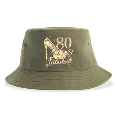 Fabulous & 80 Sparkly Heel 80th Birthday Sustainable Bucket Hat