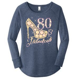 Fabulous & 80 Sparkly Heel 80th Birthday Women's Perfect Tri Tunic Long Sleeve Shirt