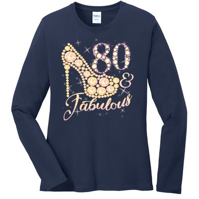 Fabulous & 80 Sparkly Heel 80th Birthday Ladies Long Sleeve Shirt