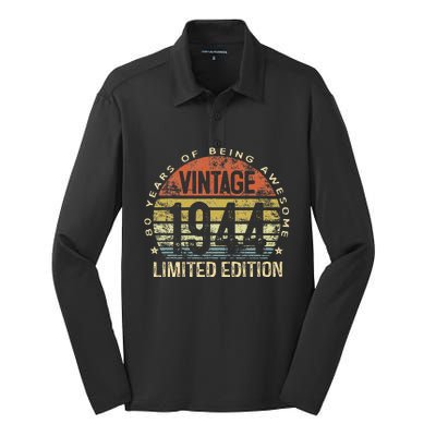 Funny 80 Year Old Gifts Vintage 1944 Limited Edition 80th Birthday Silk Touch Performance Long Sleeve Polo