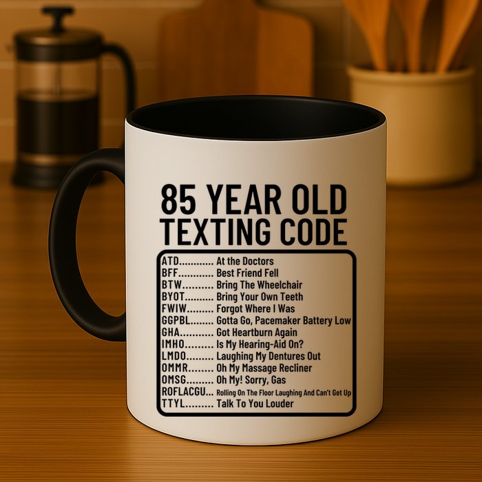 Funny 85 Year Old Texting Code Birthday Mug