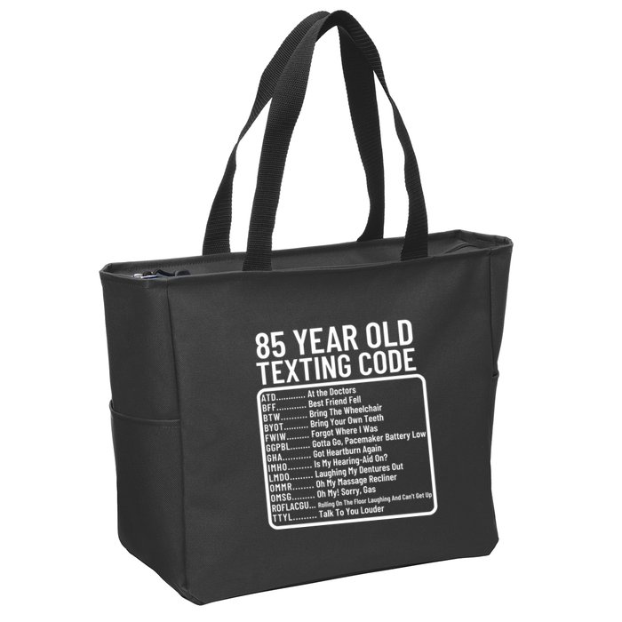 Funny 85 Year Old Texting Code Birthday Zip Tote Bag