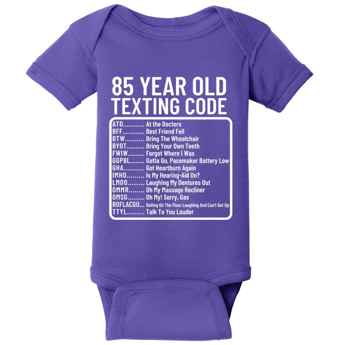 Funny 85 Year Old Texting Code Birthday Baby Bodysuit