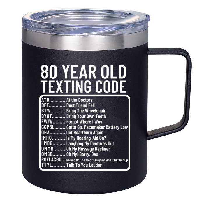 Funny 80 Year Old Texting Code Birthday 12oz Stainless Steel Coffee Mug