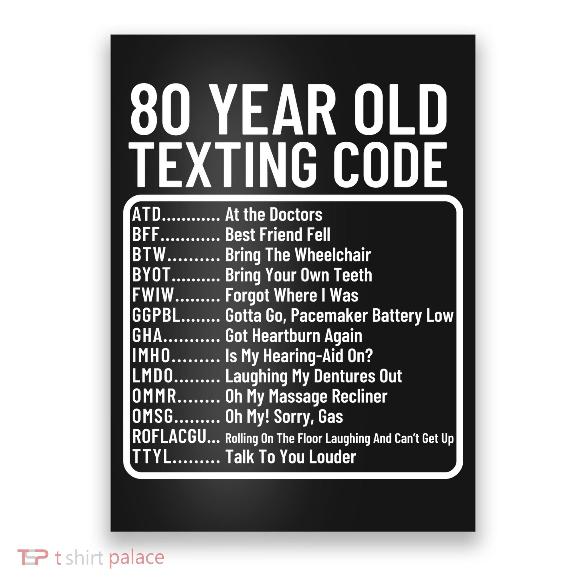 Funny 80 Year Old Texting Code Birthday Poster