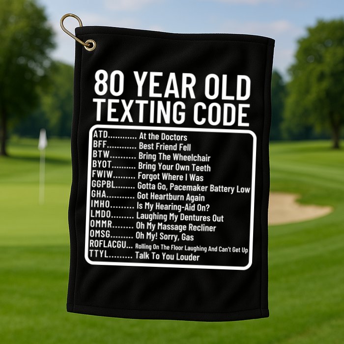 Funny 80 Year Old Texting Code Birthday Golf Towel