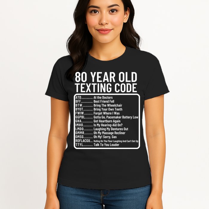 Funny 80 Year Old Texting Code Birthday Womens T-Shirt